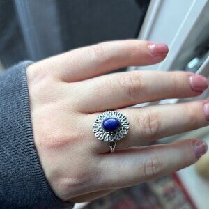 Vintage Lapis Lazuli Sterling Silver 925 Ring Size 8.25
